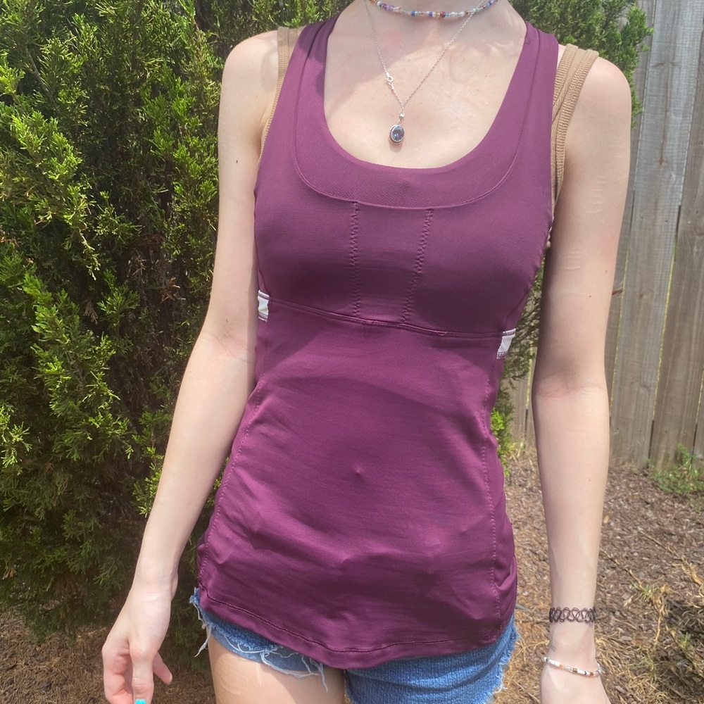 Lululemon Stuff Your Bra Athletica Tank Top Cross Back Purple Pink White